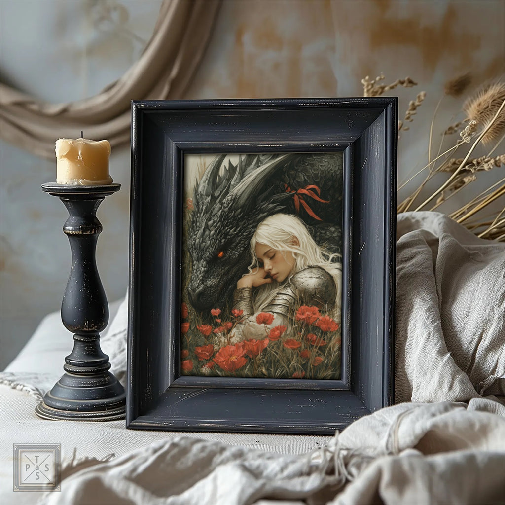 Framed artwork of a dragon and